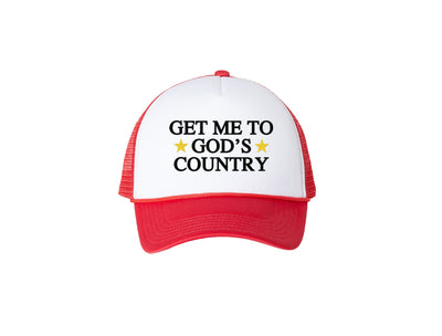 Get Me To God's Country - Embroidered Red Foam Trucker Hat