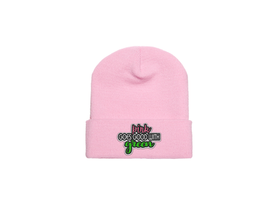 Pink Goes Good With Green - Embroidered Wicked Beanie