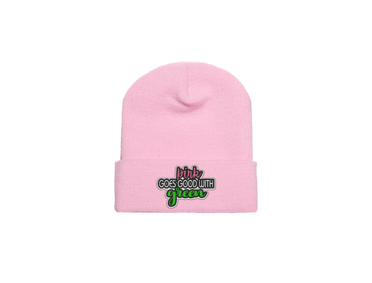 Pink Goes Good With Green - Embroidered Wicked Beanie