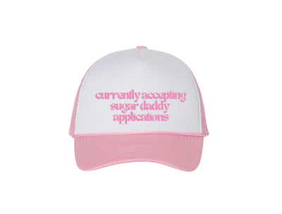 Sugar Daddy Applications Trucker Hat - Pink & White