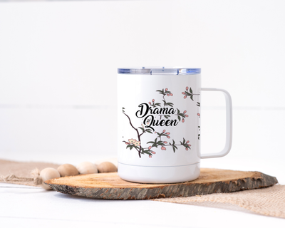 Drama Queen Stainless Steel Travel Mug - Floral Delicate and Fancy