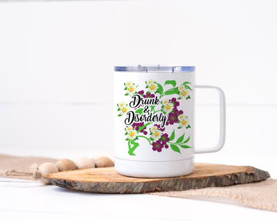 Drunk and Disorderly Stainless Steel Travel Mug - Floral Delicate and Fancy