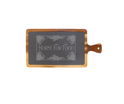 Horny for Food - Small Acacia Wood/Slate with Handle