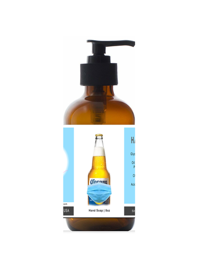 Masked Corona Beer Bottle - Liquid Hand Soap 8oz Glass Bottle