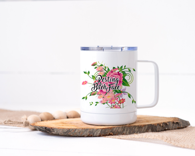 Resting Bitch Face Stainless Steel Travel Mug - Floral Delicate and Fancy