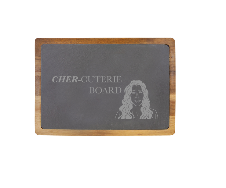 Cher-cuterie Board - Cher 13 X 9 Acacia Wood/Slate Serving Board