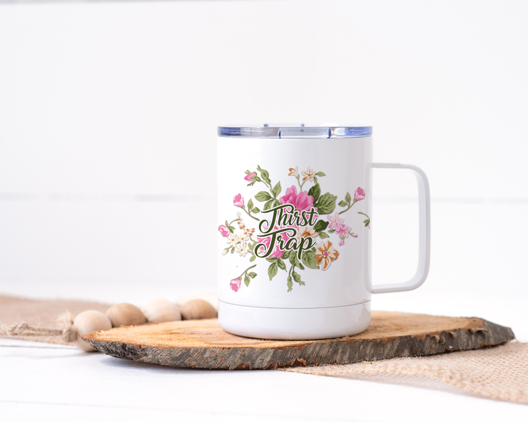 Thirst Trap Stainless Steel Travel Mug - Floral Delicate and Fancy
