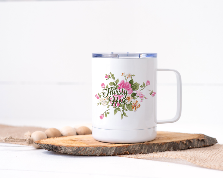 Thirsty Hoe Stainless Steel Travel Mug - Floral Delicate and Fancy