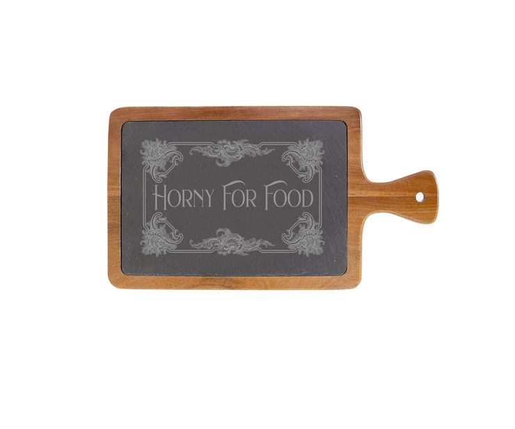 Horny For Food - Large Acacia Wood/Slate Server with Handle