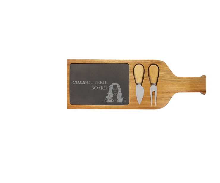 Cher-cuterie Board - Cher Acacia Wood/Slate Server with Tools