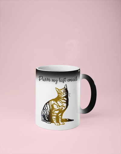 Purrr My Last Email -  Cat Color Changing Mug - Reveals Secret Message w/ Hot Water