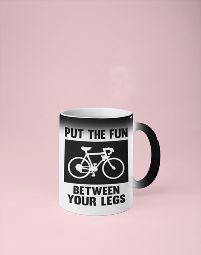 Put the Fun Between Your Legs - Bike/Spin Color Changing Mug - Reveals Secret Message w/ Hot Water
