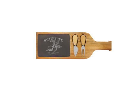 Schrute Farms Bed & Breakfast - Acacia Wood/Slate Server with Tools - The Office