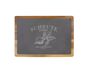 Schrute Farms - The Office 13 X 9 Acacia Wood/Slate Serving Board
