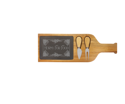 Horny For Food - Acacia Wood/Slate Server with Tools