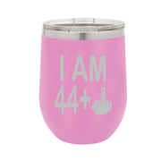 I Am 44 + Middle Finger - Polar Camel Wine Tumbler with Lid - 45th Birthday